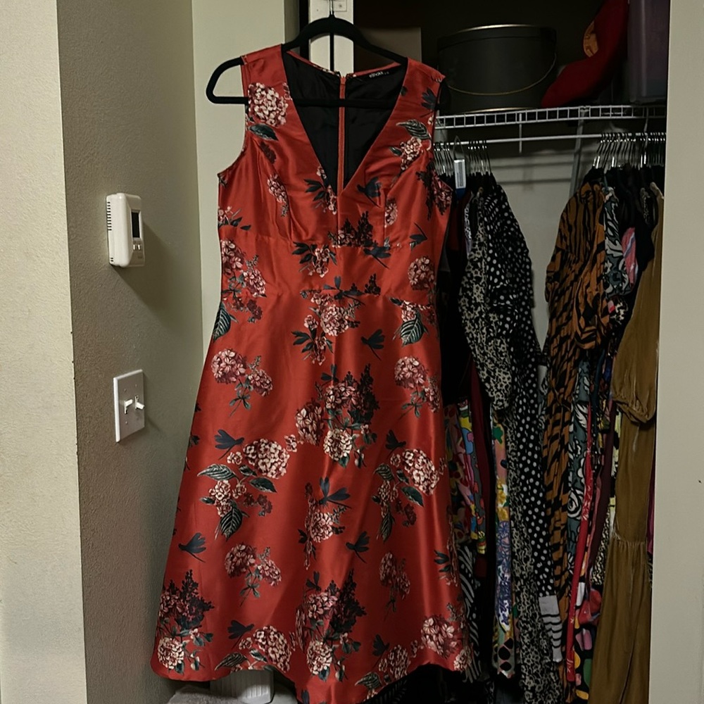 eShakti Burgundy Floral Midi Dress with Pockets!